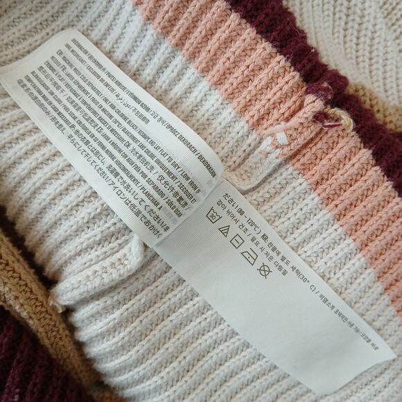 Hollister Color Block Stripe Sweater M ribbed knit crew tan burgundy white pink - Picture 8 of 15